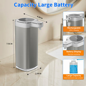 Distributeur de savon automatique moderne à induction sans contact, rechargeable USB-C, en acier inoxydable 304, pour salle de bain - Product Image 4