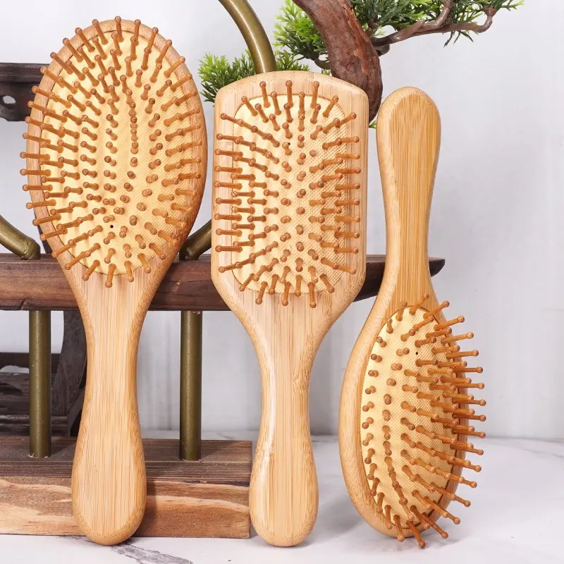 Wholesale Eco Friendly Massage Hair Brush Bamboo Detangling Hair Brush Air Cushion Paddle Bamboo Hair Brush