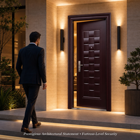 Porte d'entrée extérieure en acier anti-effraction à motif bois imprimé sur mesure pour projets résidentiels