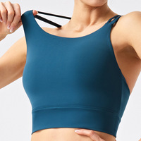 Soutien-gorge de sport respirant en nylon recyclé, écologique, à maintien élevé, avec bretelles croisées pour le yoga, la course et le fitness, avec coussinets de poitrine, pour femme