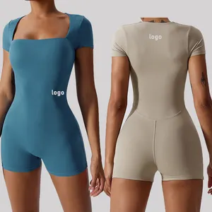 2023 New Arrival Custom Compression One Piece Women Dressy Short Sleeves Jumpsuit Gym Fitness Sets Dancing Sportswear Body suit