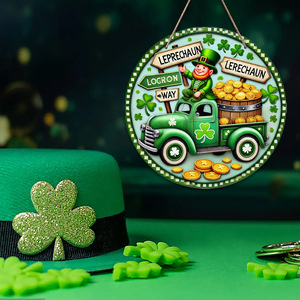 Spot St. Patrick's Day party decorations, shamrocks, four-leaf clovers, Irish holiday wooden gnome door <b>hangers</b>. - Product Image 3