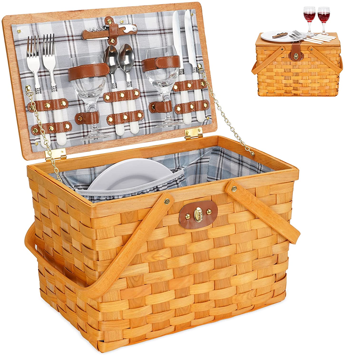 Плетеная корзина для хранения, плетеная бамбуковая коробка, корзина для пикника, набор с двойными ручками