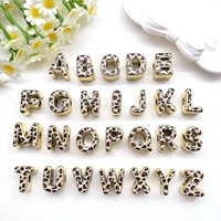 Perles alphabet en acrylique épaisses à double face, motif léopard, bordure dorée, 26 lettres anglaises, trou large de 21 mm, pour la fabrication de bijoux