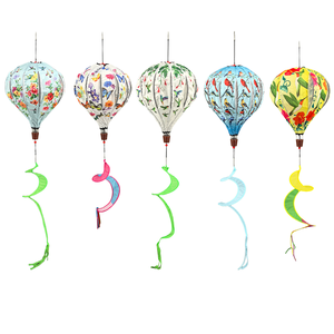 Décoration de jardin suspendue en forme de montgolfière, moulin à vent pliable en tissu peint avec queue en spirale pour l'art extérieur de la cour - Product Image 3