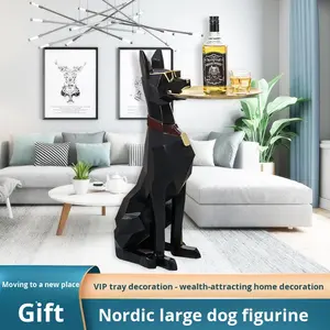 Escultura de Resina de Perro <span class=keywords><strong>Doberman</strong></span> Moldeada por Inyección, Bandeja Grande, Adorno de Piso de Lujo Ligero para Decoración del Hogar - Product Image 3