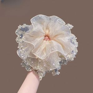 Coleteros Grandes de Encaje con Perlas, Elásticos y Suaves, Lazos para el Cabello de Estilo Francés para Mujeres y Niñas, Accesorios para el Cabello, Sujetador de Cola de Caballo - Product Image 5