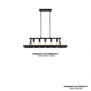 Lámpara Colgante Industrial de Hierro Negro Mate de 34 Pulgadas, 5 Portalámparas E26, Altura de Cadena Ajustable, Araña Lineal Moderna de Estilo Rústico - Product Image 1