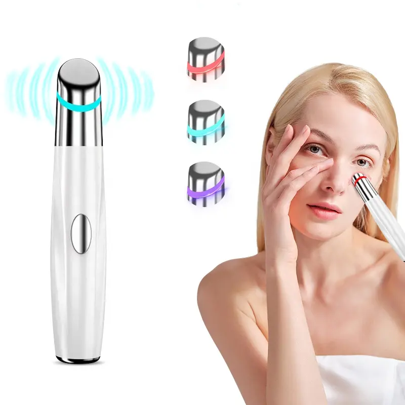 Nuovo Design personalizzato occhiaie 3 colori Ems Led Micro corrente elettrica viso cura degli occhi massaggiatore di bellezza penna bacchetta dispositivo riscaldato