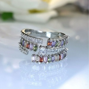 Anillo Abierto de Tres Filas Colorido con Detalle Brillante, Diseño Elegante, Accesorios de Moda para Mujer - Product Image 3