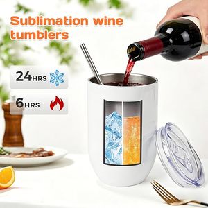 Gobelet isotherme en acier inoxydable de 12 oz avec paille, tasse de sublimation blanche sans pied, mug de voyage pour adultes - Product Image 3