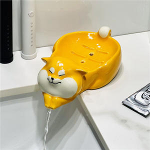 Moderno squisito carino Shiba Inu a forma di cartone animato antiscivolo in ceramica scatola di sapone per la casa Anti-odore porta sapone da bagno scaffale - Product Image 2