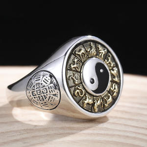 Anneaux Yin Yang pour hommes, horoscope chinois, signe du zodiaque, charme tournant, signet réglable, rotatif, Fengshui, <span class=keywords><strong>Taichi</strong></span>, Yinyang, Bagua - Product Image 5