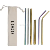 Reusable Metal Drinking Straws Set with Brush