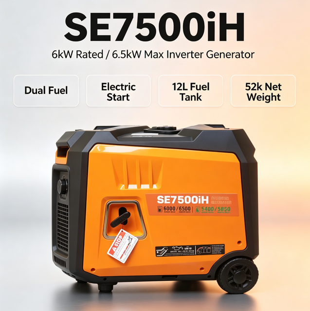 SE7500iH Wholesale Portable Dual Fuel Generator 6kW LPG Gasoline Inverter Generator 312cc Remote Control OEM Factory Supply