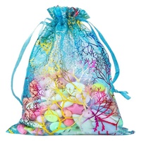 Sac en tulle cadeau doré corail coloré, emballage de Noël, petit sac, sac en organza à cordon, tissu chinois