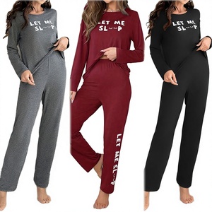 Ensemble pyjama loungewear femme ODM printemps automne hiver, vêtements d'intérieur à imprimé lettres, manches longues, taille élastique, vente en gros - Product Image 3