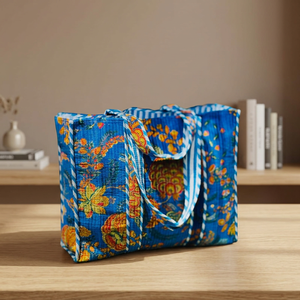 <b>Large</b> Vintage Floral Quilted Cotton <b>Tote</b> <b>Bag</b> with Velvet Lining Chains Open Closure Soft Casual Reusable <b>for</b> Daily Use & <b>Travel</b> - Product Image 4