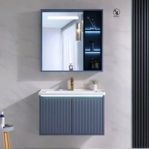 Vanity <b>Set</b> Single Sink Marble Counter top Wash Basin Cabinets Bathroom Vanities Cabinet With <b>Mirror</b> for Hotel Villa - Product Image 4
