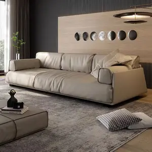 豪华设计师沙发意大利现代独特设计弧形沙发顶层橙色真皮软垫沙发套装