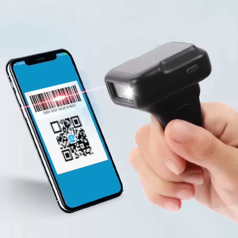 2D Wireless Ring handheld barcode scanner Portable Bluetooth Wearable Finger 1D 2D Mini finger scanner