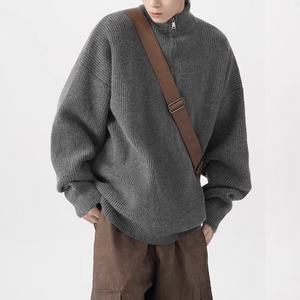 สเวตเตอร์แบบมีซิปครึ่งด้านของผู้ชายเสื้อสเวตเตอร์แบบหลวมหนาสำหรับใส่กลางแจ้งใส่สบายฤดูหนาวออกแบบโลโก้ได้ตามต้องการ - Product Image 1