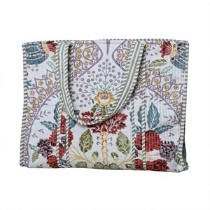 Floral Quilted Tote <b>Bag</b> Large Size Textile Material Top Handle Daily Use Shopping <b>Bag</b> - Product Image 1
