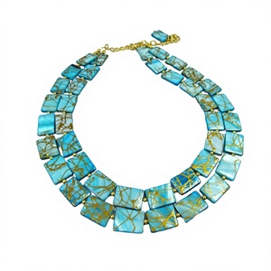 Best Unique Geometric Resin <b>Statement</b> <b>Necklace</b> Turquoise Gold Plated Premium Women's Party Jewelry Strand Designer for Woman - Product Image 6