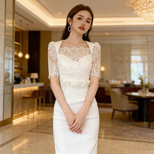 Robes midi élégantes pour femmes, tunique décontractée durable à col carré, été 2026, dentelle <span class=keywords><strong>empire</strong></span>, robe de soirée blanche haut de gamme - Product Image 1