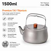 Bouilloire de camping en titane de 1500 ml, théière de pique-nique d'extérieur, pot à eau bouillante avec poignée pliable, ustensiles de cuisine en titane ultralégers