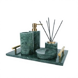 Ensemble de salle de bain personnalisable de huit pièces en marbre vert au design moderne, idéal pour les accessoires de cuisine et de salle de bain, produit très vendu - Product Image 1