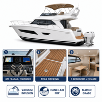 Yacht Flybridge de 33 pieds avec climatisation, 3 chambres avec salles de bain privées, deux moteurs hors-bord Yamaha de 300 CV, coque en fibre de verre, réservoir de carburant de 800 L, capacité de 12 personnes