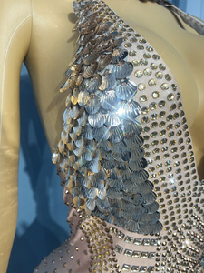 NOVANCE Produits Tendance <span class=keywords><strong>2023</strong></span> Nouveautés Combinaison Sexy à Paillettes Brillantes et Cristaux Dorés Col en V Profond pour Femme - Product Image 3