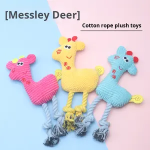 Jouet sonore pour animaux de compagnie, nouveauté, anti-ennui, résistant à la mastication, en forme de cerf, en corde de coton nouée et peluche, pour chiens, vente en gros - Product Image 2