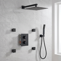 Ensemble de douche encastré noir mat moderne de luxe en acier inoxydable avec affichage numérique, système de mitigeur de douche pour salle de bain à jet doux et puissant