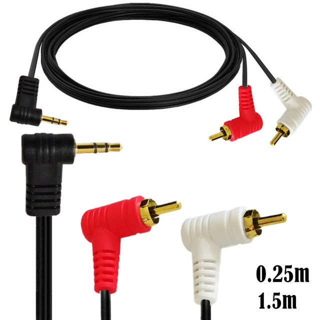 90 Degree Right Angle 3.5mm to 2 RCA Cable 1/8" 3.5mm TRS Male to 2RCA Male Stereo Y Splitter Adapter Connector for phoneTablets