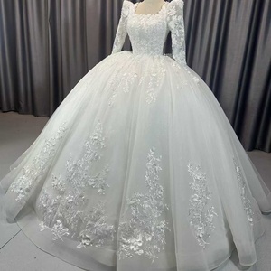 Lscm77 Modern Ball Gown <b>Wedding</b> Dress with Appliques Floor-Length Chapel Train Lace Fabric Built-in Bra- - Product Image 3