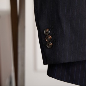 Completo Uomo di Alta Qualità in Tessuto Elasticizzato <span class=keywords><strong>Blu</strong></span> a Righe Formali Doppiopetto con Risvolto a Punta <span class=keywords><strong>Pantaloni</strong></span> con Pieghe e Polsini 2 Pezzi - Product Image 5