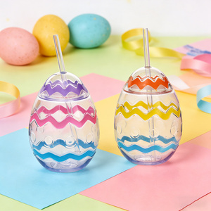 Bicchieri di plastica a forma di cartone animato da 600ml di plastica per animali domestici uovo di Pasqua di natale carota di coniglio in stile Chick tazza di paglia tazza - Product Image 2