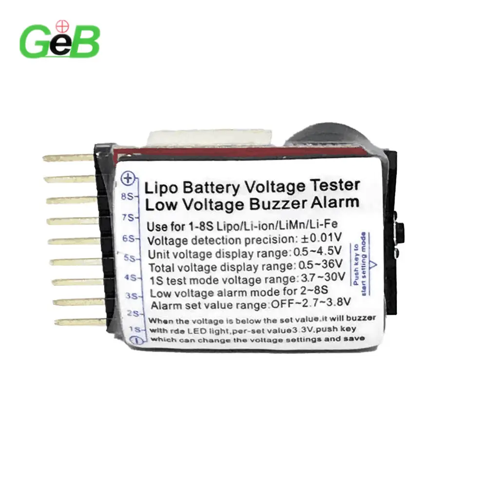 Ready to Ship Cheap Displayer 1-8S Indicator RC Li-ion Lipo Battery Tester with PC Pins BB Sound Low Voltage Buzzer Alarm