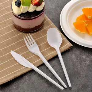 Set sendok garpu plastik PS Set sendok garpu desain kustom Pak alat makan langsung harga pabrik desain berbeda keras sekali pakai
