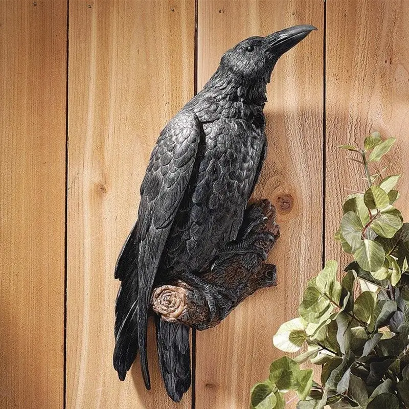 Escultura de pared de cuervos negros, adornos de pared, escultura de resina, artesanías para decoración del hogar y jardín, regalo de Año Nuevo