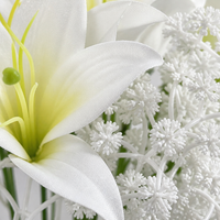 Karangan Bunga Campuran White Lily Baby Breath dengan Daun Rumput untuk Dekorasi Pernikahan, Bunga Artificial untuk Vas Rumah dan Rangkaian Meja