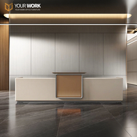 Bureau d'accueil moderne en bois - Polyvalent, en MDF, pliable, hauteur réglable, tiroirs verrouillables pour hôtel, école, bureau, centre commercial et usage domestique ou en bar