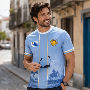 Maglia da tifoso della nazionale uruguaiana - T-shirt retrò Ocean Lighthouse con stampa 3D completa ad asciugatura rapida - Bandiera del sole nascente di maggio - Product Image 3