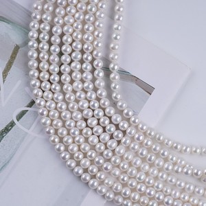 Perles d'eau douce naturelles Zhuji en gros, 5-6 mm, presque rondes, blanches, perles en vrac pour collier et bracelet DIY, perles de couleur - Product Image 3