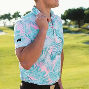 Polo de Golf Aloha Print Personalizado de Alto Rendimiento, Color Amarillo Verano, Cuello Verde Premium de Alta Calidad - Product Image 2