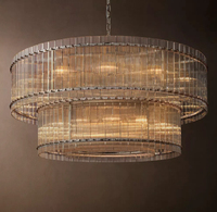 Lustre moderne en laiton massif et verre, à deux niveaux, rond, pour salon, salle à manger, éclairage de plafond