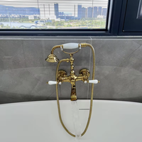 Ensemble de robinetterie de douche à main en laiton brossé non revêtu, à montage sur pont, pour baignoire, avec jet doux, finition brossée, céramique