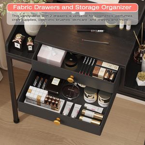 Bàn trang điểm hiện đại với gương chiếu sáng bàn trang điểm nhỏ gọn có thể điều chỉnh chiều cao đứng 2 ngăn kéo lót vải phòng ngủ thiết kế một tầng - Product Image 4